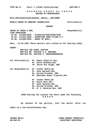 ITEM NO.11 Court 1 (Video Conferencing) SECTION X
S U P R E M E C O U R T O F I N D I A
RECORD OF PROCEEDINGS
Writ Petitio...