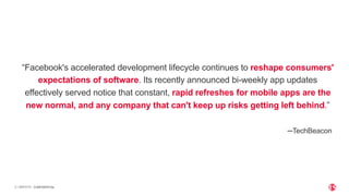| ©2019 F5
5
“Facebook's accelerated development lifecycle continues to reshape consumers'
expectations of software. Its recently announced bi-weekly app updates
effectively served notice that constant, rapid refreshes for mobile apps are the
new normal, and any company that can't keep up risks getting left behind.”
─TechBeacon
CONFIDENTIAL
 