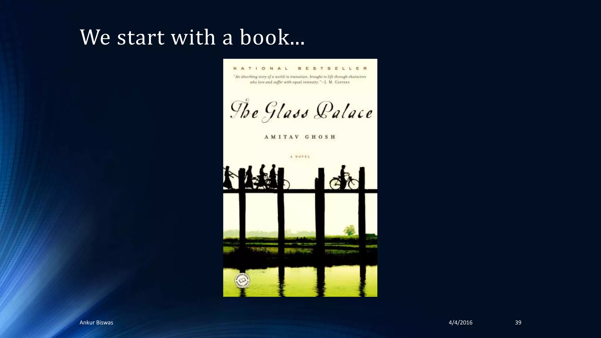 We start with a book...
4/4/2016Ankur Biswas 39
 