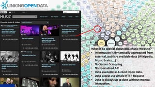 4/4/2016Ankur Biswas 24
What is so special about BBC Music Website?
• Information is dynamically aggregated from
external, publicly available data (Wikipedia,
Music Brainz,…)
• No Screen Scrapping
• No specialized API
• Data available as Linked Open Data.
• Data access via simple HTTP Request
• Data is always up to date without manual
interaction.
 