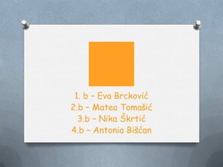 1. b – Eva Brcković
2.b – Matea Tomašić
3.b – Nika Škrtić
4.b – Antonia Bišćan
 