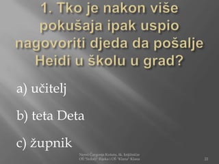 a) učitelj

b) teta Deta

c) župnik
             Nensi Čargonja Košuta, šk. knjižničar
             OŠ "Srdoči" Rijeka i OŠ "Klana" Klana   22
 