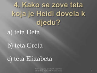 a) teta Deta

b) teta Greta

c) teta Elizabeta
          Nensi Čargonja Košuta, šk. knjižničar
          OŠ "Srdoči" Rijeka i OŠ "Klana" Klana   7
 