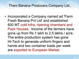 Dharmapuri Precision Farm Agro Services
Ltd.,
• Establishment of 12 registered vegetable
clusters for sharing the experien...