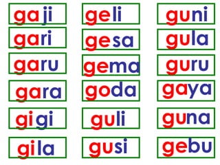 ga ji ga ri ga ru ga ra gi gi gi la ge li ge sa ge ma go da gu li gu si gu ni gu la gu ru ga ya gu na ge bu 