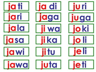 ja ti ja ri ja la ja sa ja wi ja wa ja di ja ga ji wa ji ka ji tu ju ta ju ri ju ga jo ki jo li je li je ti 