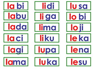 la bi la bu la da la ci la gi la ma li di li ga li ma li ku lu pa lu ka lu sa lo bi lo ji le ka le na le su 