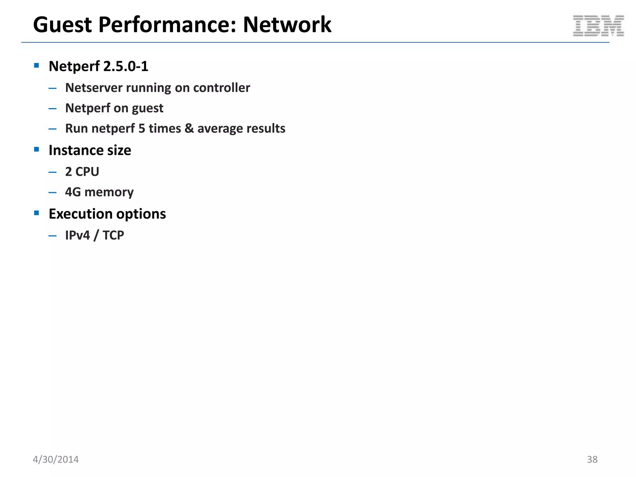 Cloudy Performance: Serial VM Reboot
5/11/2014 38
0
0.5
1
1.5
2
2.5
3
1
4
7
10
13
16
19
22
25
28
31
34
37
40
43
46
49
52
55
58
61
64
67
70
73
76
79
82
85
88
91
94
97
100
103
106
109
1MinuteLoadAverage
Time
Docker: Compute Node 1m Load Average
1m
Average
0.4 %
0
0.5
1
1.5
2
2.5
3
1
71
141
211
281
351
421
491
561
631
701
771
841
911
981
1051
1121
1191
1261
1331
1401
1471
1541
1611
1681
1751
1821
1891
1961
2031
2101
2171
2241
2311
2381
2451
2521
2591
2661
2731
2801
2871
2941
3011
3081
3151
1MinuteLoadAverage
Time
KVM: Compute Node 1m Load Average
1m
Average
0.33 %
Document v2.0
 