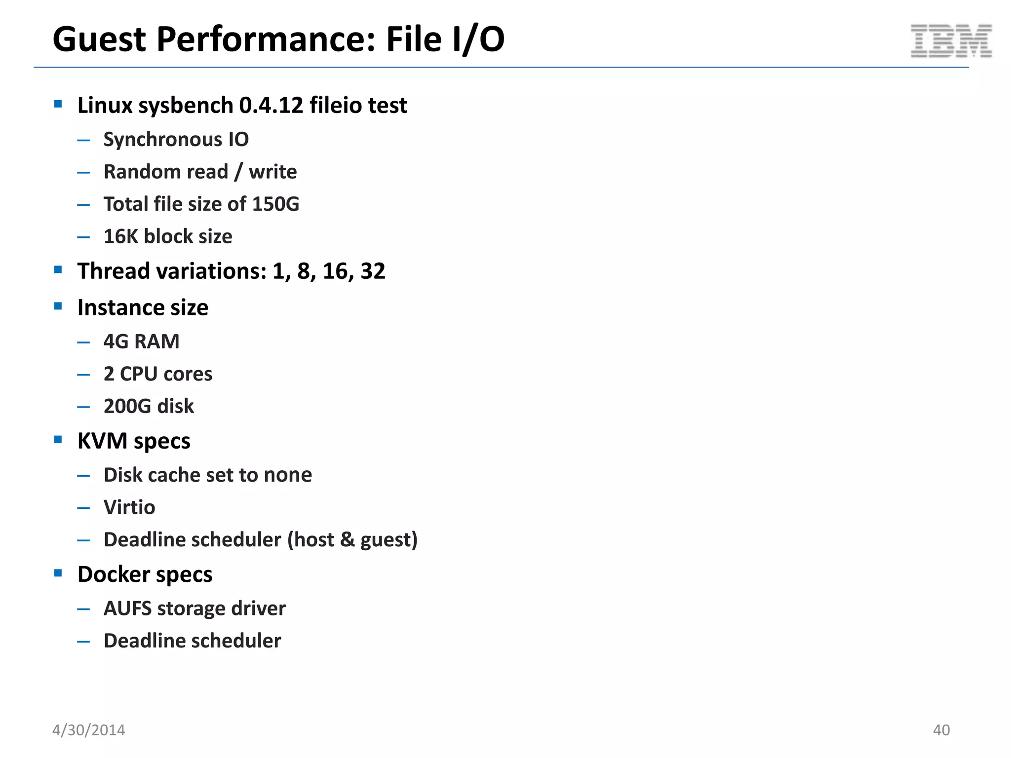 Cloudy Performance: Snapshot VM To Image
 Benchmark scenario overview
– Pre-cache VM image on compute node prior to test
– Boot a VM
– Wait for it to become ACTIVE
– Snapshot the VM
– Wait for image to become ACTIVE
– Delete VM
 Benchmark driver
– OpenStack Rally
 High level goals
– Understand cloudy ops times from a user perspective
5/11/2014 40Document v2.0
 