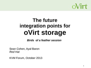 The future
integration points for

oVirt storage
Birds of a feather session
Sean Cohen, Ayal Baron
Red Hat
KVM Forum, October 2013
1

 