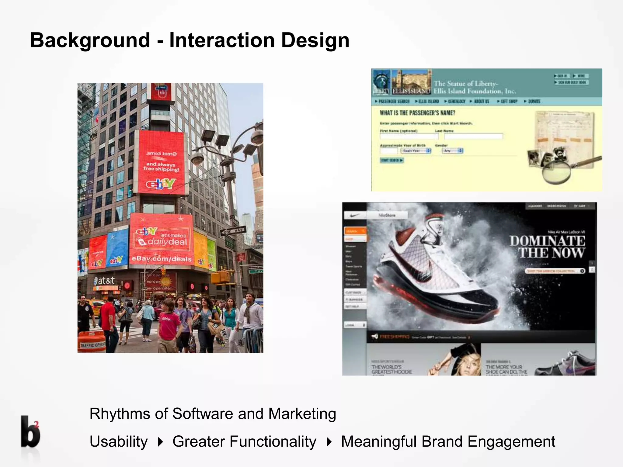 Background - Interaction Design Rhythms of Software and MarketingUsability  Greater Functionality  Meaningful Brand Engagement