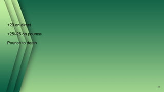 +20 on direct
+25/-25 on pounce
Pounce to death
54
 