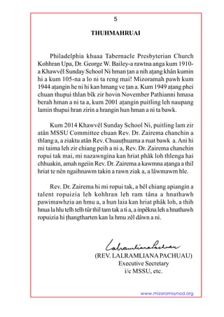 Rev Dr.Zairema chanchin (Khawvel Sunday School Ni) | PDF