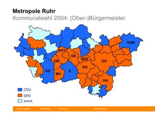 Metropole Ruhr Kommunalwahl 2004: (Ober-)Bürgermeister Münster CDU SPD   sonst. DO GE HER E MH OB DU BOT HAM HA BO 