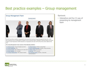 Best practice examples – Group management
                              Ramirent:
                              • Interactive and fun (!) way of
                                presenting its management
                                team




                                                                 49
 
