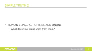 Confidential, 2017
SIMPLETRUTH2
• HUMAN BEINGS ACT OFFLINE AND ONLINE
– What does your brand want from them?
6
 