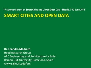 SMART CITIES AND OPEN DATA
Dr. Leandro Madrazo
Head Research Group
ARC Engineering and Architecture La Salle
Ramon Llull University, Barcelona, Spain
www.salleurl.edu/arc
1st Summer School on Smart Cities and Linked Open Data - Madrid, 7-12 June 2015
 
