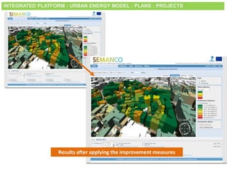 Smart City Expo World Congress, Barcelona, 18-20 November 2014
Results after applying the improvement measures
INTEGRATED PLATFORM : URBAN ENERGY MODEL : PLANS : PROJECTS
 