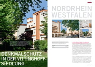 12                                                                                                                                                                                                            13




                                                                              NORDRHEIN
                                                                              WESTFALEN


            Mit 2.443 Wohneinheiten in der Metropolregion Rhein-Ruhr bildet
            Nordrhein-Westfalen den Schwerpunkt des KWG-Portfolios. Kein      Immobilienüberblick NORDRHEIN-WESTFALEN                      Unter den vielen Werks- und Genossen-
            Wunder, denn mit mehr als zehn Millionen Einwohnern ist die       inklusive der Einheiten der Barmer Wohnungsbau AG            schaftssiedlungen Gelsenkirchens nimmt die
            Region eines der größten Ballungszentren Europas, in dem die                                                                   Vittinghoff-Siedlung im Stadtteil Schalke einen Sonderplatz
            Nachfrage nach Wohnraum entsprechend groß ist.                    Einheiten                                          2.443    ein. Das 1926 bis 1929 nach den Plänen des Gelsenkirchener
                                                                              Fläche                                         159.960 m²   Architekten Alfons Fels errichtete Ensemble aus vier Häusern
                                                                              Stellplätze593                                              rund um einen großen, geschützten Innenhof ist mit seinen
                                                                                                                                           kubistischen Formen und expressionistischen Details einzigartig.
                                                                                                                                           Bei der energetischen Sanierung der seit 1989 unter Denk-
                                                                                                                                           malschutz stehenden Gebäude ging es deshalb insbesondere
                                                                                                                                           darum, sowohl die prägnante, aufgefächerte Fassade und die




Denkmalschutz
                                                                                                                                           Lichtbänder der Treppenhäuser in ihrer architektonischen
                                                                                                                                           Wirkung zu erhalten als auch die Dämmnormen der EnEV
                                                                                                                                           2009 zu erfüllen.




in der Vittinghoff-
                                                                                                                                           Durch die beispielhafte Verwendung von EPS-Platten mit unter­­
                                                                                                                                           schiedlichen Dämmstärken von 5, 10, 12 und 14 Zentimetern
                                                                                                                                           und einem erneuerten, mit bis zu 38 Zentimetern gedämmten
                                                                                                                                           Dach wurden diese Ziele erreicht. Die Gesamtproportion der
                                                                                                                                           Baukörper hat sich nicht wesentlich verändert, der Zauber eines




Siedlung
                                                                                                                                           architektonischen Juwels hat sich verstärkt und die Heizkosten
                                                                                                                                           konnten nachhaltig um bis zu 60 Prozent reduziert werden.


Blindtext                                                                                                                                                                                 Nordrhein-Westfalen
 