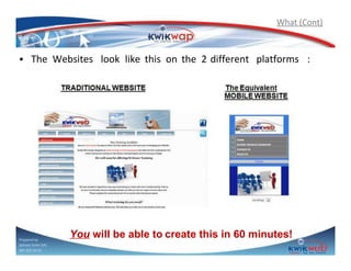 What (Cont)

• The Websites look like this on the 2 different platforms :

Prepared by
Sphiwe Dube (SA)
083 820 20 95

You will be able to create this in 60 minutes!

 