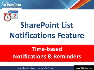 SharePoint List
Notifications Feature
        Time-based
Notifications & Reminders
 