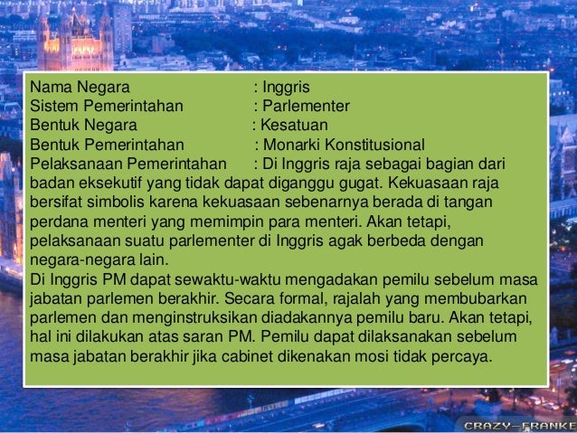 Persentase Kwn Sistem Pemerintahan Negara Inggris