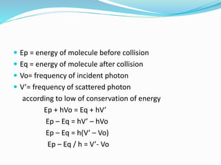  Ep = energy of molecule before collision
 Eq = energy of molecule after collision
 Vo= frequency of incident photon
 ...