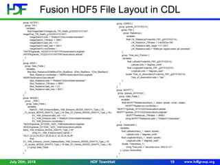 Fusion HDF5 File Layout in CDL
July 20th, 2018 19HDF TownHall
 