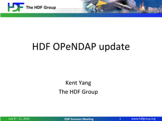 www.hdfgroup.org
The HDF Group
ESIP Summer Meeting
HDF OPeNDAP update
Kent Yang
The HDF Group
1July 8 – 11, 2014
 