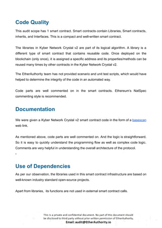 Kyber Network – Smart Contract Security Audit Report by EtherAuthority ...