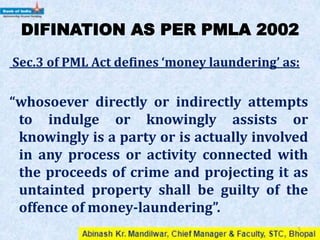 PUNISHMENT FOR
MONEY-LAUNDERING
Punishment for non-adherence of the
Act would be rigorous imprisonment
for not less than 3 years but up to 7
years.
But in case of offences done under
Narcotic Drugs and Psychotropic
Substance Act 1985 the maximum
punishment may extend to 10 years.
5
 
