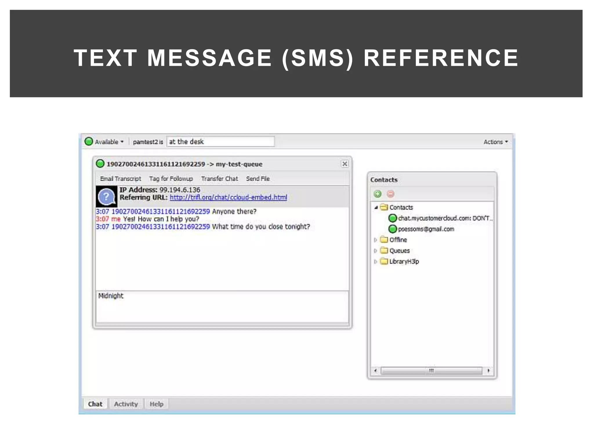 TEXT MESSAGE (SMS) REFERENCE
 