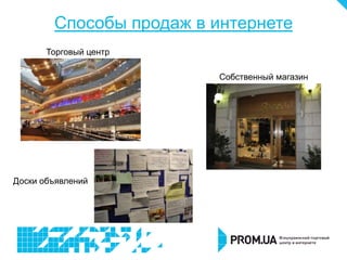 Способы продаж в интернете
       Торговый центр

                         Собственный магазин




Доски объявлений
 