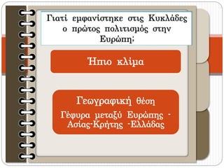 Ήπιο κλίμα
Γεωγραφική θέση
Γέφυρα μεταξύ Ευρώπης -
Ασίας-Κρήτης -Ελλάδας
 