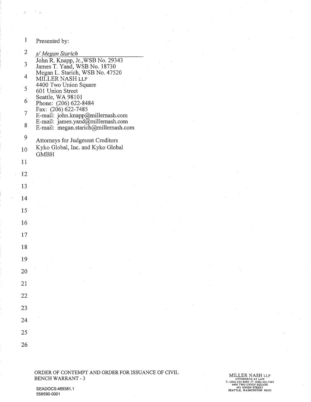 Order Of Contempt And Order For Issuance Of Civil Bench Warrant Again