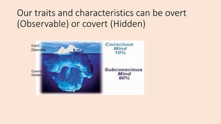 Our traits and characteristics can be overt
(Observable) or covert (Hidden)
 