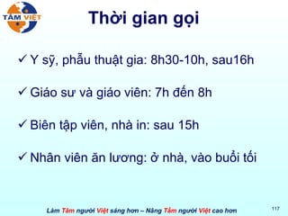 Thời gian gọi Y sỹ, phẫu thuật gia: 8h30-10h, sau16h Giáo sư và giáo viên: 7h đến 8h Biên tập viên, nhà in: sau 15h Nhân viên ăn lương: ở nhà, vào buổi tối 