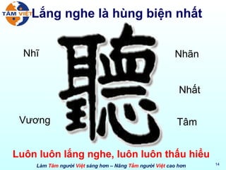 Luôn luôn lắng nghe, luôn luôn thấu hiểu Lắng nghe là hùng biện nhất Vương Nhĩ Nhãn Nhất Tâm 