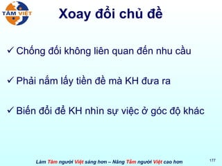 Xoay đổi chủ đề Chống đối không liên quan đến nhu cầu Phải nắm lấy tiền đề mà KH đưa ra Biến đổi để KH nhìn sự việc ở góc độ khác 