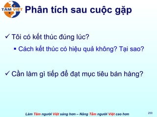 Phân tích sau cuộc gặp Tôi có kết thúc đúng lúc? Cách kết thúc có hiệu quả không? Tại sao? Cần làm gì tiếp để đạt mục tiêu bán hàng? 