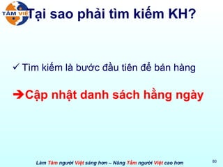 Tại sao phải tìm kiếm KH? Tìm kiếm là bước đầu tiên để bán hàng Cập nhật danh sách hằng ngày 