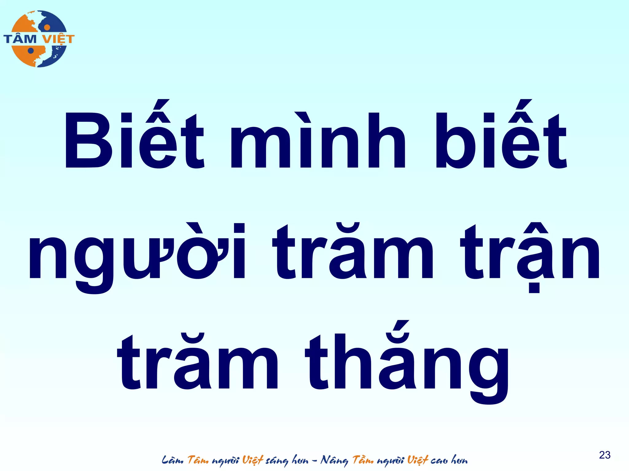 Biết mình biết
người trăm trận
trăm thắng
23
 