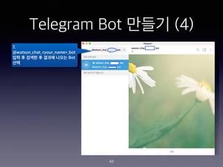 Telegram Bot ??? (4)
7.
@watson_chat_<your_name>_bot
?? ? ??? ? ??? ??? Bot
??
40
 