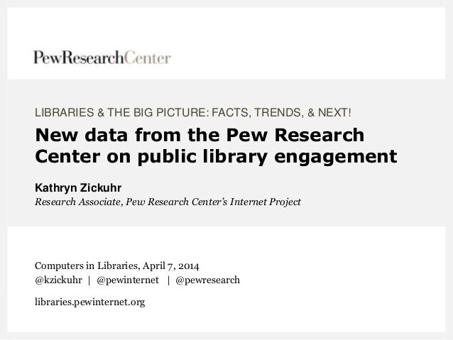 LIBRARIES & THE BIG PICTURE: FACTS, TRENDS, & NEXT!
New data from the Pew Research
Center on public library engagement
Kat...