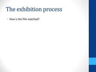 The exhibition process
• How is the film watched?
 
