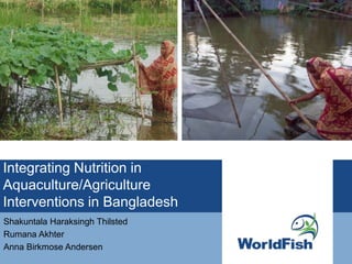 Integrating Nutrition in Integrating
Integrating Nutrition in
Aquaculture/Agriculture
Interventions in Bangladesh
Shakuntala Haraksingh Thilsted
Rumana Akhter
Anna Birkmose Andersen
 