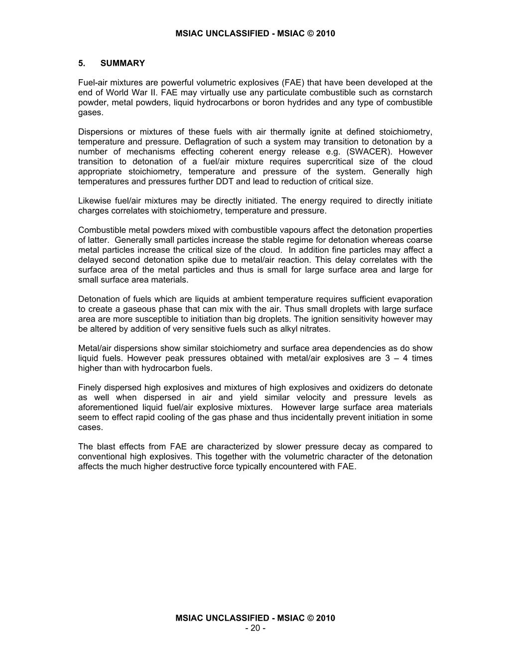 MSIACL 165 volumetric explosives part 1, fuelair explosives