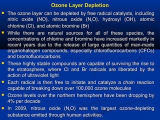 Ozone Layer DepletionOzone Layer Depletion
Natural conditions prevailing in the stratosphere result inNatural conditions p...