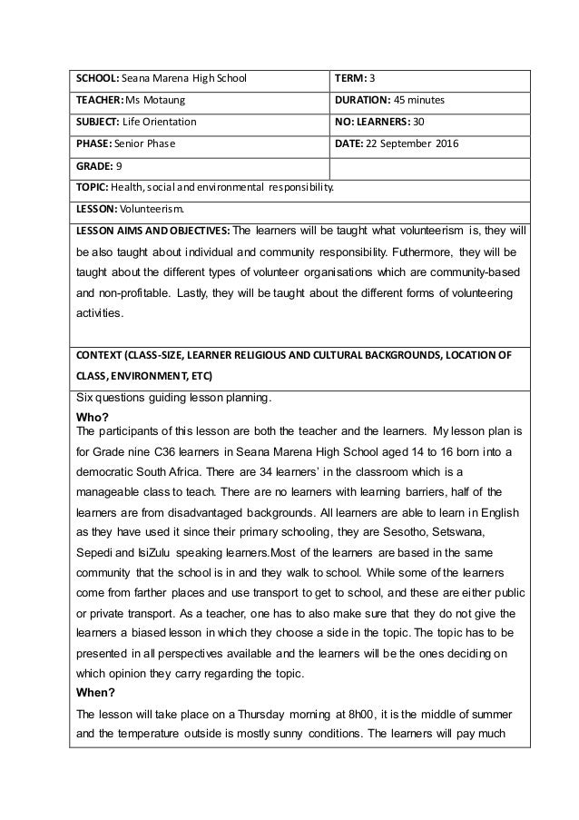 L O Lesson Plan Grade 9