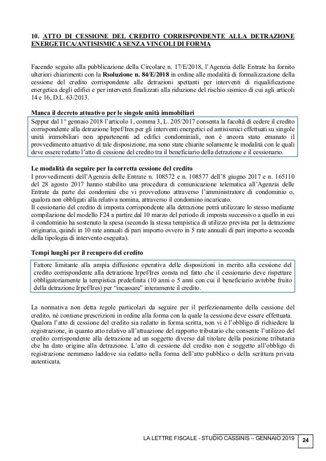 Lettera fiscale - Gennaio 2019